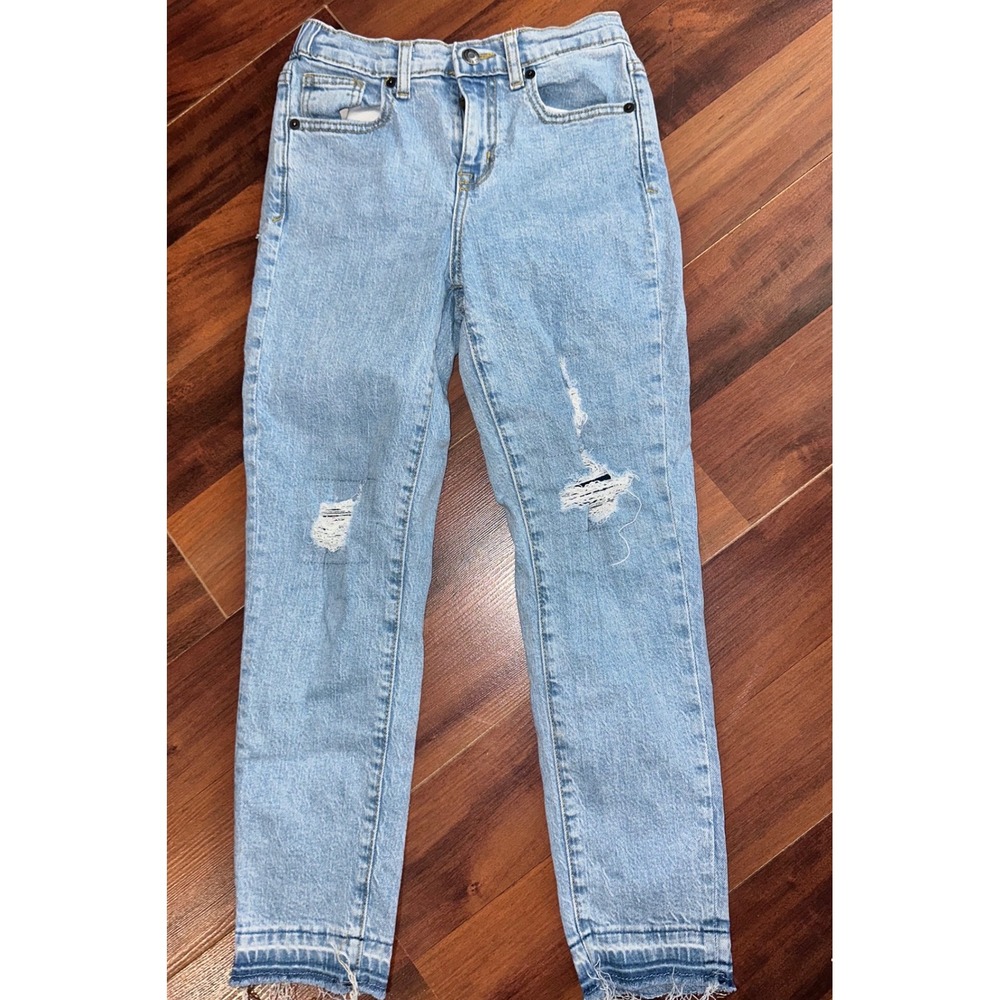 Cat‎ & Jack Kids Girls Straight Leg Distressed Light Wash Jeans Size 10 Raw Hem